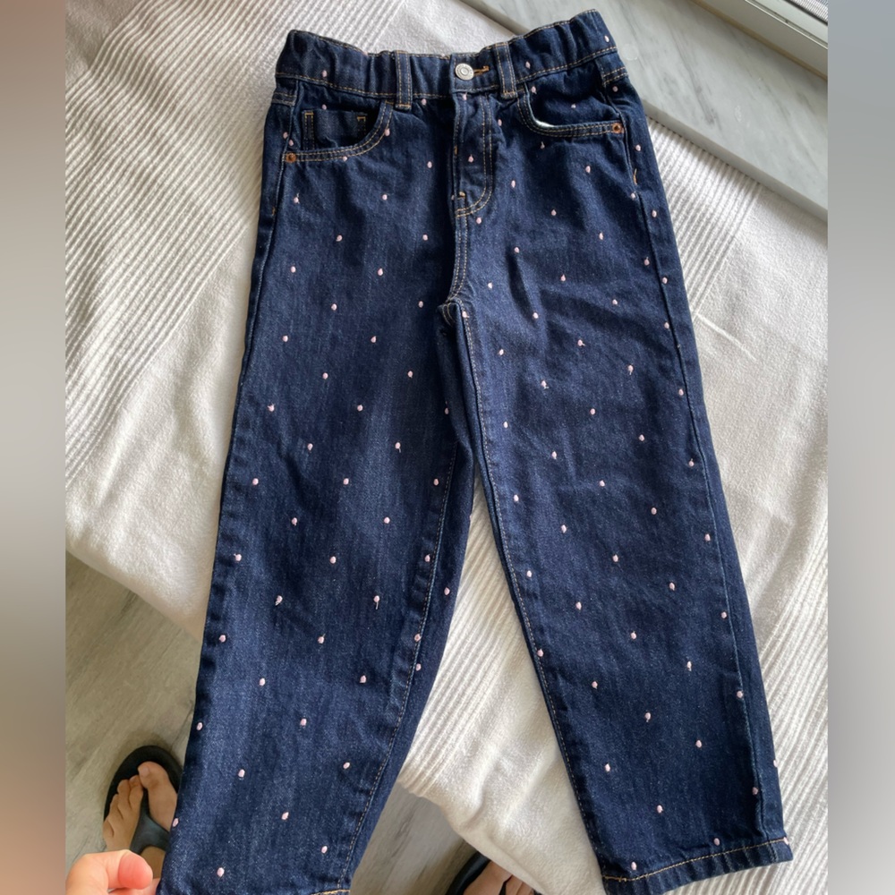 Zara Navy Straight-Leg Jeans with Pink Dot Detail